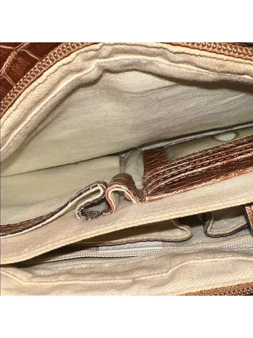 Liz Claiborne Boho Y2K Woven Straw Shoulder Bag Beige with Brown Faux Croc Trim